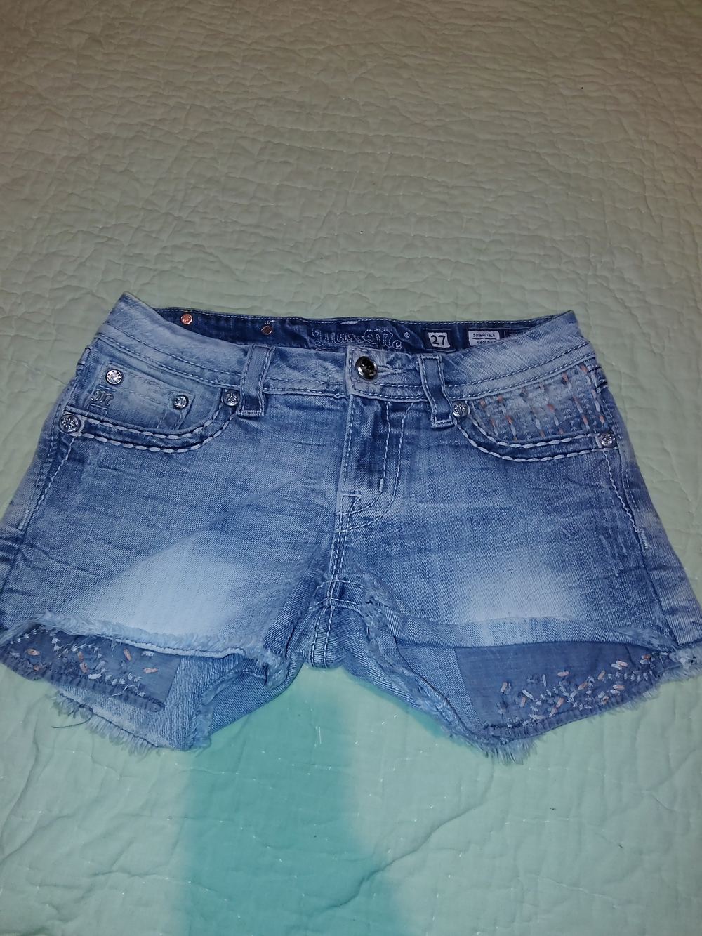 Miss Me Light Blue Distressed Denim Shorts